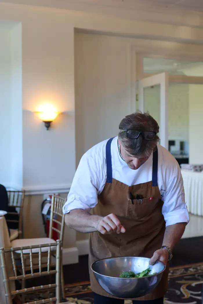 Chef Christopher Albrecht cooking in the kitchen at The Bedminster Tavern.